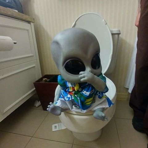 Alien baby on toilet seat at DoubleTree Hotel at Archon.